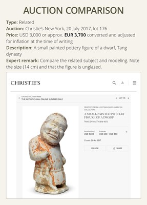 Lot 1078 - A SMALL SANCAI-GLAZED POTTERY FIGURE OF A FOREIGNER, TANG DYNASTY