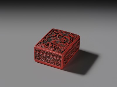 A CINNABAR LACQUER ‘CHRYSANTHEMUM’ BOX AND COVER, QING DYNASTY