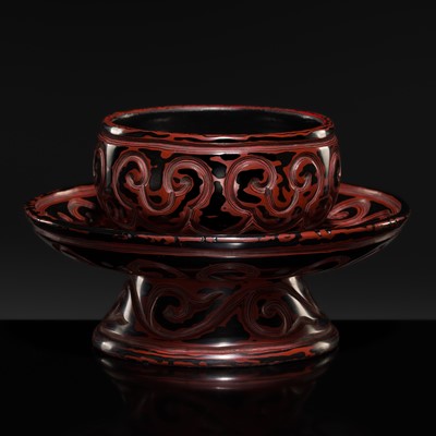 Lot 398 - AN UNUSUAL ‘GURI AND NEGORO’ LACQUER CUPSTAND, 19TH CENTURY OR EARLIER