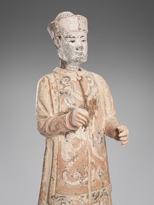 Lot 1097 - A PAINTED POTTERY FIGURE OF A NOBLEMAN, MING DYNASTY