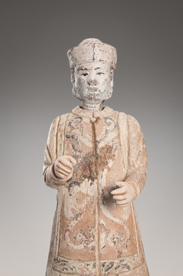 Lot 1097 - A PAINTED POTTERY FIGURE OF A NOBLEMAN, MING DYNASTY