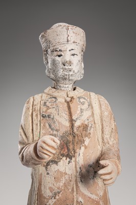 Lot 1097 - A PAINTED POTTERY FIGURE OF A NOBLEMAN, MING DYNASTY