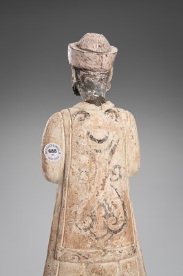 Lot 1097 - A PAINTED POTTERY FIGURE OF A NOBLEMAN, MING DYNASTY
