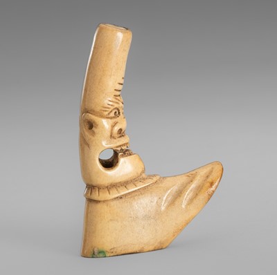 Lot 457 - A RARE ANTLER ‘SILK SEAL’ TYPE NETSUKE OF A FOREIGNER