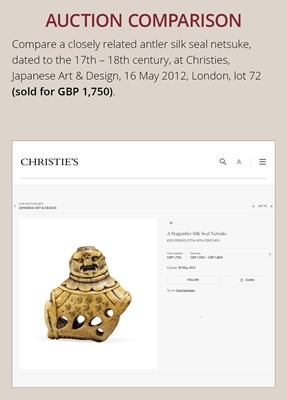 Lot 459 - A FINE ANTLER ‘SILK SEAL’ NETSUKE OF A FOREIGNER