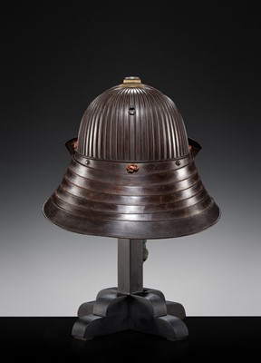 Lot 96 - A HARUTA SCHOOL IRON SUJIBACHI KABUTO WITH ODA CLAN MON
