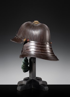 Lot 96 - A HARUTA SCHOOL IRON SUJIBACHI KABUTO WITH ODA CLAN MON