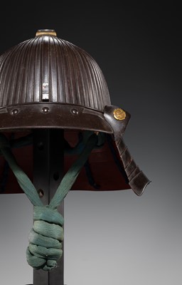 Lot 96 - A HARUTA SCHOOL IRON SUJIBACHI KABUTO WITH ODA CLAN MON