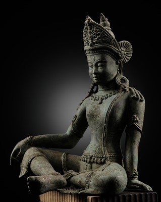 Lot 1378 - A BRONZE FIGURE OF INDRA, JAVA