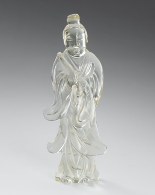 Lot 889 - A CLEAR GLASS FIGURE OF GUANYIN, QING DYNASTY (1644-1912)