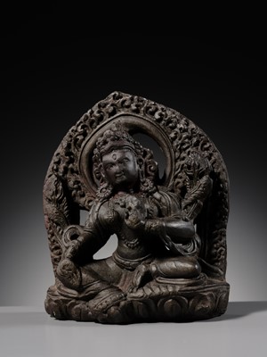Lot 7 - A BLACK STONE STELE OF TARA, CIRCA 14TH CENTURY