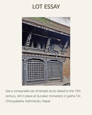 A WOOD STRUT DEPICTING THE FOUR-ARMED BHAIRAVA ATOP A BOAR, NEPAL, 17TH-18TH CENTURY