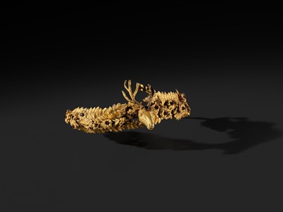 Lot 84 - A RARE GEMSTONE-SET GOLD WREATH WITH A STAG’S HEAD, HELLENISTIC PERIOD