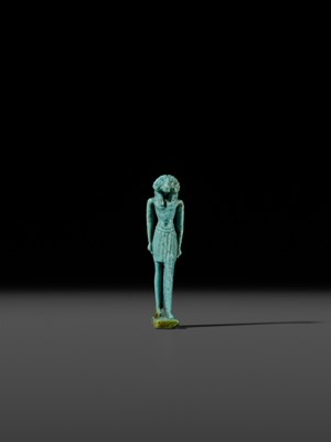 Lot 48 - A TURQUOISE-GLAZED FAIENCE AMULET OF KHNUM, THIRD INTERMEDIATE TO LATE PERIOD