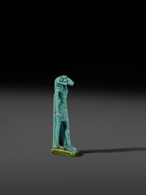 Lot 48 - A TURQUOISE-GLAZED FAIENCE AMULET OF KHNUM, THIRD INTERMEDIATE TO LATE PERIOD