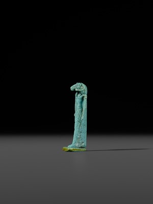 Lot 48 - A TURQUOISE-GLAZED FAIENCE AMULET OF KHNUM, THIRD INTERMEDIATE TO LATE PERIOD