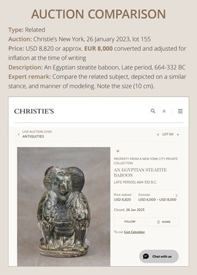 Lot 41 - AN EXCEPTIONAL RED JASPER AMULET OF A BABOON, LATE TO PTOLEMAIC PERIOD