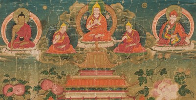 Lot 42 - A THANGKA DEPICTING SHADAKSHARI LOKESHVARA, MENRI STYLE, 18TH-19TH CENTURY