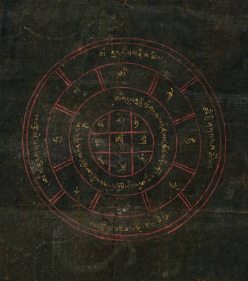 Lot 45 - A BLACK-GROUND THANGKA DEPICTING RAHULA, TIBET, 18TH TO EARLY 19TH CENTURY