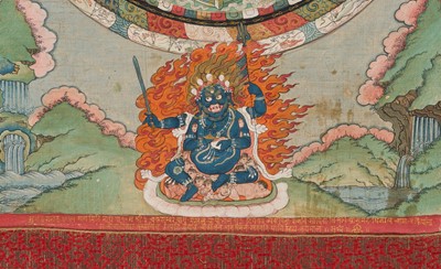 Lot 44 - A FINE THANGKA OF A MANDALA WITH CHATURBHUJA MAHAKALA, 18TH-19TH CENTURY