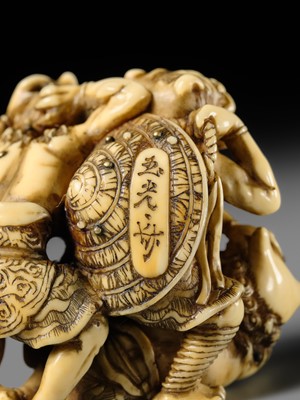Lot 271 - GYOKKOSAI: A SUPERB IVORY NETSUKE OF THREE ONI AT SETSUBUN