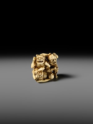 Lot 271 - GYOKKOSAI: A SUPERB IVORY NETSUKE OF THREE ONI AT SETSUBUN