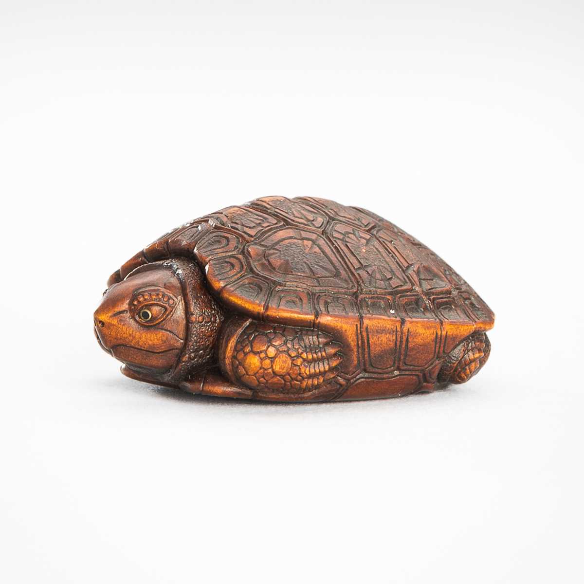 Lot 507 - YIREN: A CONTEMPORARY WOOD NETSUKE OF A TORTOISE