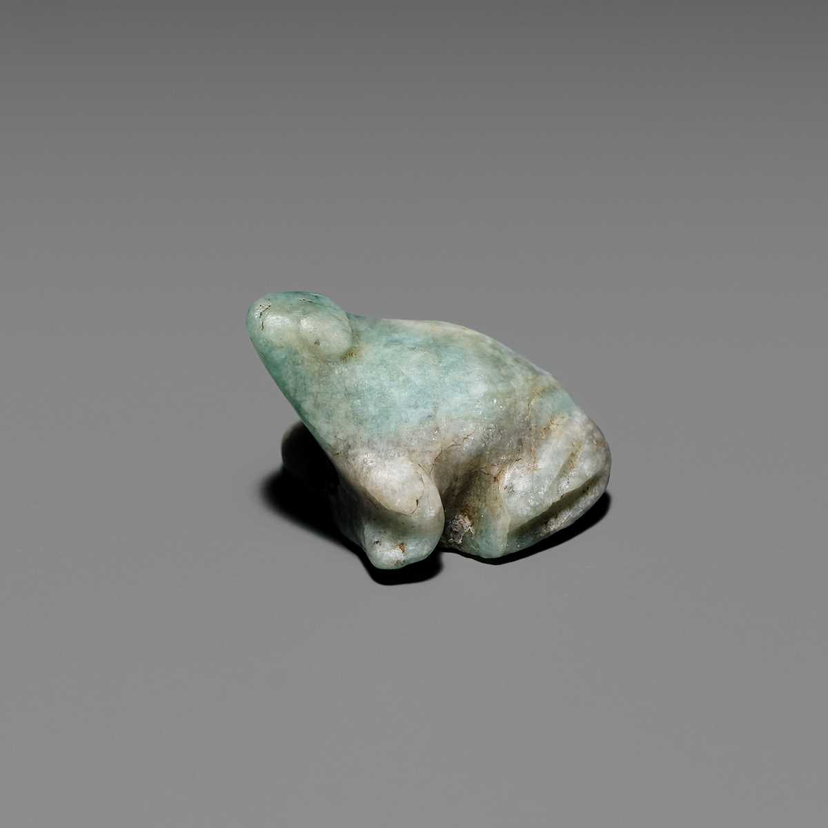 Lot 43 - A RARE AMAZONITE AMULET OF A FROG, THIRD INTERMEDIATE TO LATE PERIOD