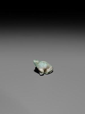 Lot 43 - A RARE AMAZONITE AMULET OF A FROG, THIRD INTERMEDIATE TO LATE PERIOD