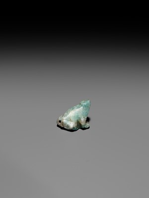 Lot 43 - A RARE AMAZONITE AMULET OF A FROG, THIRD INTERMEDIATE TO LATE PERIOD