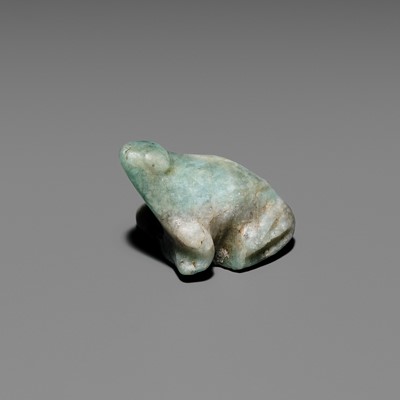 Lot 43 - A RARE AMAZONITE AMULET OF A FROG, THIRD INTERMEDIATE TO LATE PERIOD