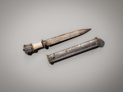 Lot 31 - A BONE AND SILVER-MOUNTED CEREMONIAL DAGGER, DUGHTI, LATE 19TH-EARLY 20TH CENTURY
