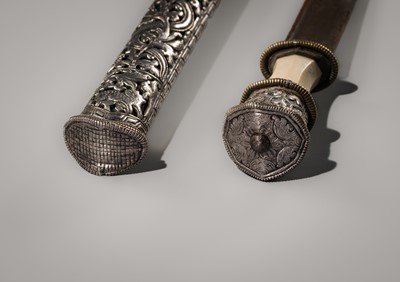 Lot 31 - A BONE AND SILVER-MOUNTED CEREMONIAL DAGGER, DUGHTI, LATE 19TH-EARLY 20TH CENTURY