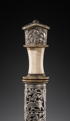 Lot 31 - A BONE AND SILVER-MOUNTED CEREMONIAL DAGGER, DUGHTI, LATE 19TH-EARLY 20TH CENTURY