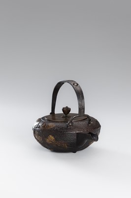 Lot 1 - A SILVER-INLAID IRON TETSUBIN (TEA KETTLE) WITH PINE BRANCHES