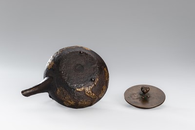 Lot 1 - A SILVER-INLAID IRON TETSUBIN (TEA KETTLE) WITH PINE BRANCHES