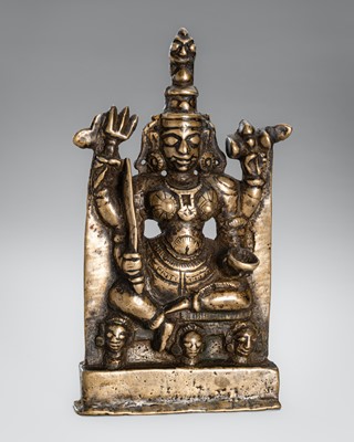 Lot 1253 - A BRONZE ALTAR OF KALI, INDIA, 18TH CENTURY OR EARLIER