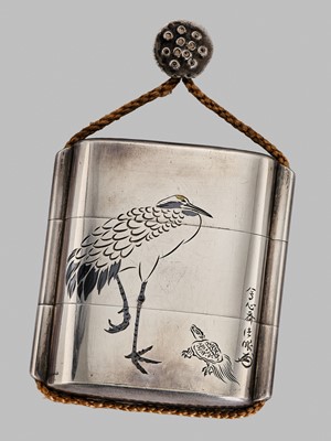 Lot 56 - A FINE SILVER TWO-CASE INRO WITH KANO SCHOOL PAINTINGS