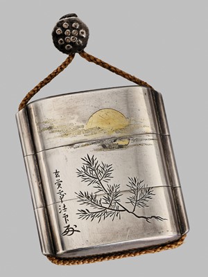 Lot 56 - A FINE SILVER TWO-CASE INRO WITH KANO SCHOOL PAINTINGS