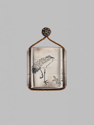 Lot 56 - A FINE SILVER TWO-CASE INRO WITH KANO SCHOOL PAINTINGS