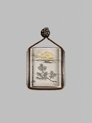 Lot 56 - A FINE SILVER TWO-CASE INRO WITH KANO SCHOOL PAINTINGS
