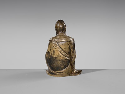 Lot 55 - A RARE BRONZE FIGURE OF A LUOHAN, YUAN-MING DYNASTY