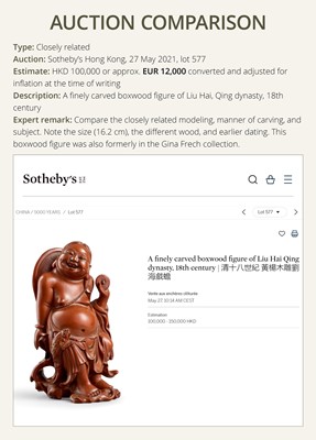 A CARVED WOOD FIGURE OF LIU HAI AND HIS THREE-LEGGED TOAD, LATE QING DYNASTY TO REPUBLIC PERIOD