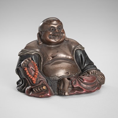 Lot 863 - A LACQUERED WOOD FIGURE OF BUDAI, 19TH CENTURY