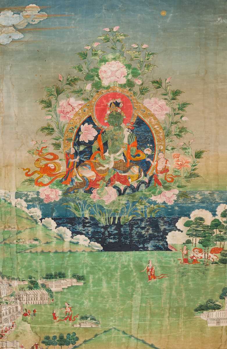 Lot 37 - A RARE AND IMPORTANT THANGKA OF GREEN TARA, EASTERN TIBET, KHAM PROVINCE, PALPUNG MONASTERY STYLE, 18TH CENTURY