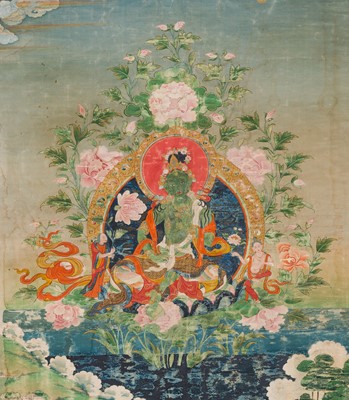 Lot 37 - A RARE AND IMPORTANT THANGKA OF GREEN TARA, EASTERN TIBET, KHAM PROVINCE, PALPUNG MONASTERY STYLE, 18TH CENTURY