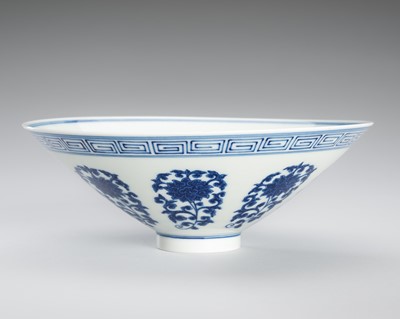 Lot 1219 - A FINE BLUE AND WHITE CONICAL PORCELAIN BOWL, REPUBLIC PERIOD
