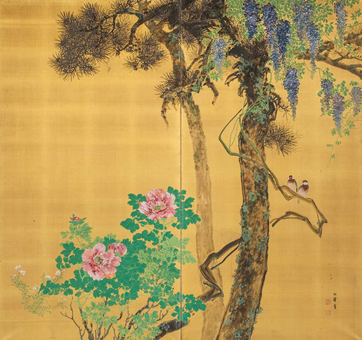 Lot 35 - TAKAHASHI SHÛKA: A TWO-PANEL BYOBU (FOLDING SCREEN)