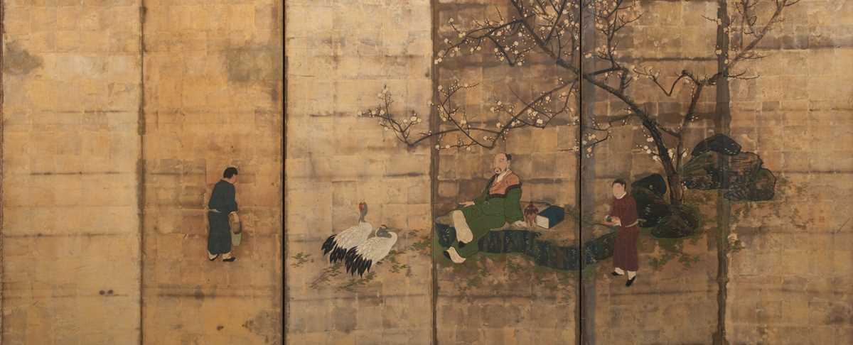 Lot 26 - A SIX-PANEL BYOBU (FOLDING SCREEN) DEPICTING THE POET LIN BU