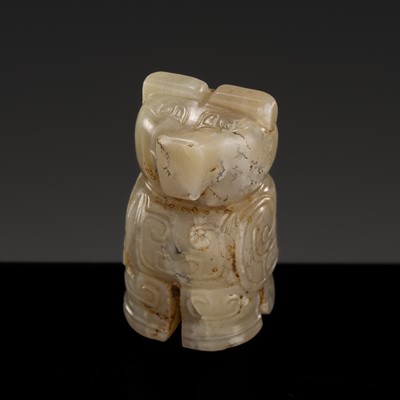 Lot 434 - A RARE ‘FU HAO TYPE’ BEIGE JADE CARVING OF AN OWL, LATE SHANG DYNASTY